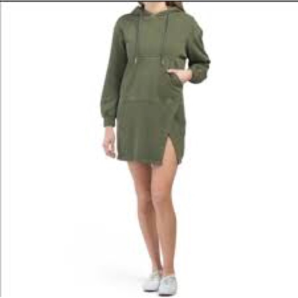 7 for All Mankind tunic sweatshirt hoodie Olive green long line above knee Sz S